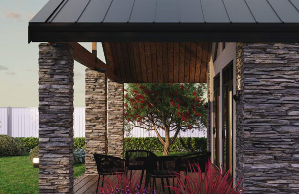 Stylized graphic of a new home used to highlight key topics like avoiding costly pitfalls and achieving peace of mind during the build process.